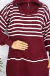 Çizgili Triko Tunik Bordo 11047-22 Çizgili Triko Tunik Bordo 11047-22