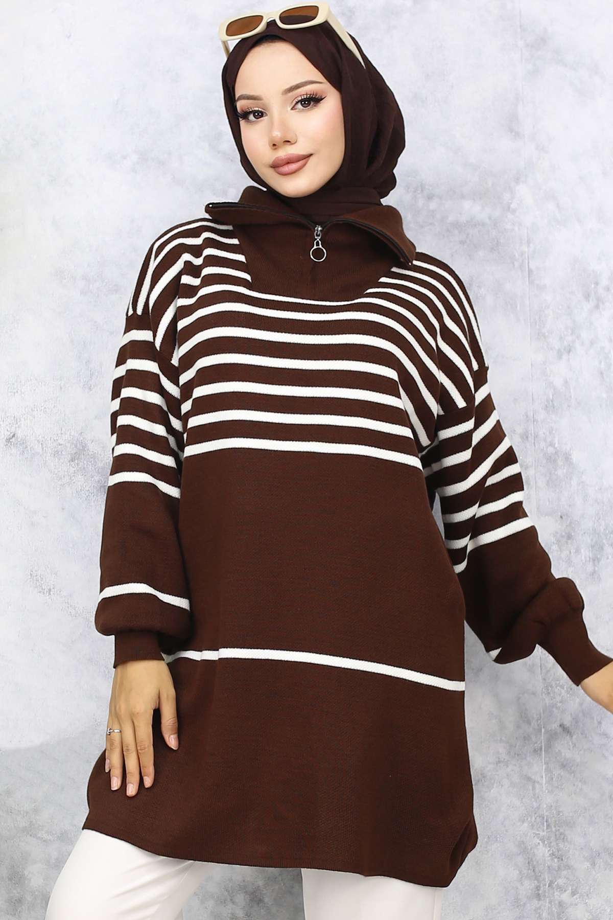 Çizgili Triko Tunik Kahverengi 11047-22 Çizgili Triko Tunik Kahverengi 11047-22