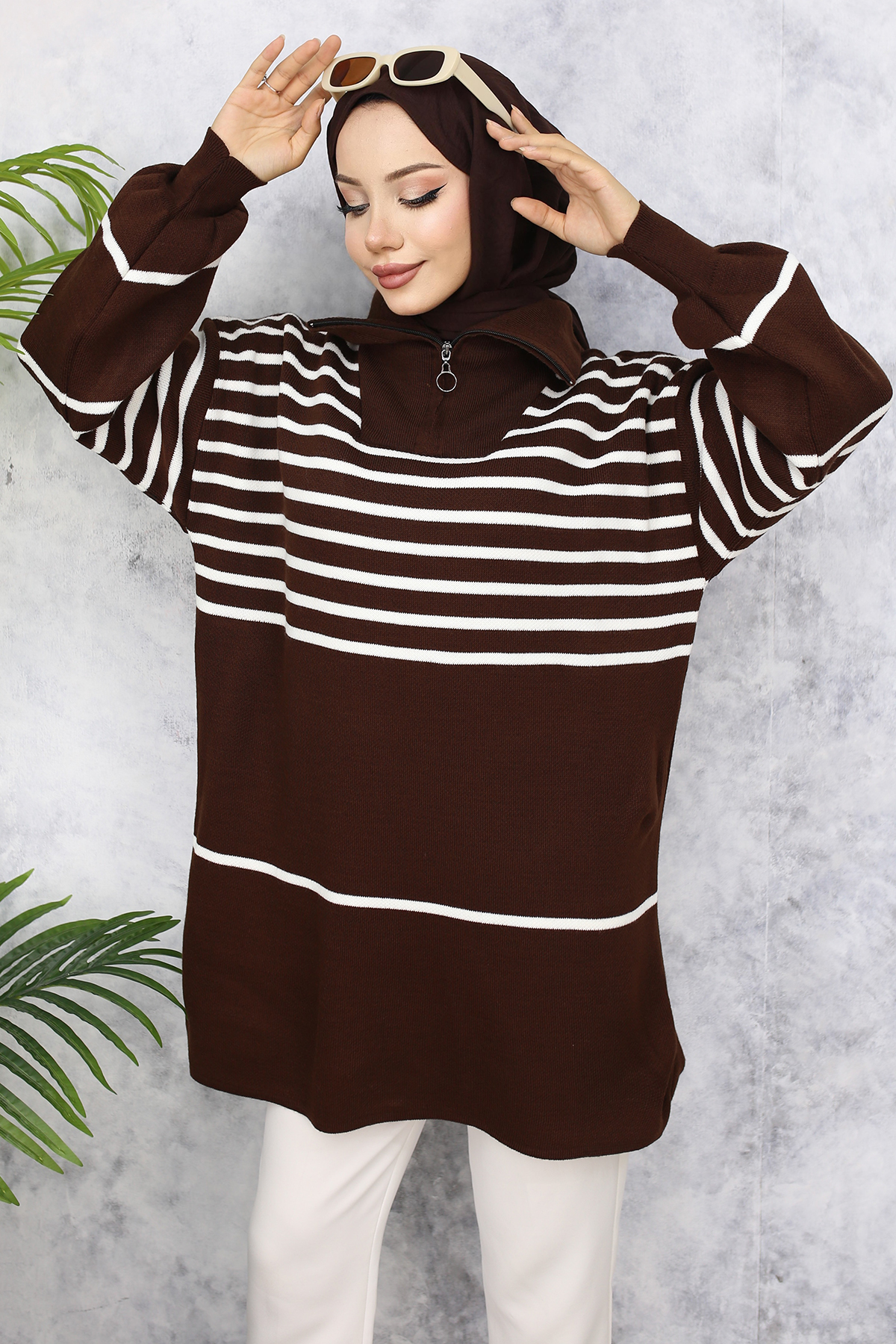 Çizgili Triko Tunik Kahverengi 11047-22 Çizgili Triko Tunik Kahverengi 11047-22