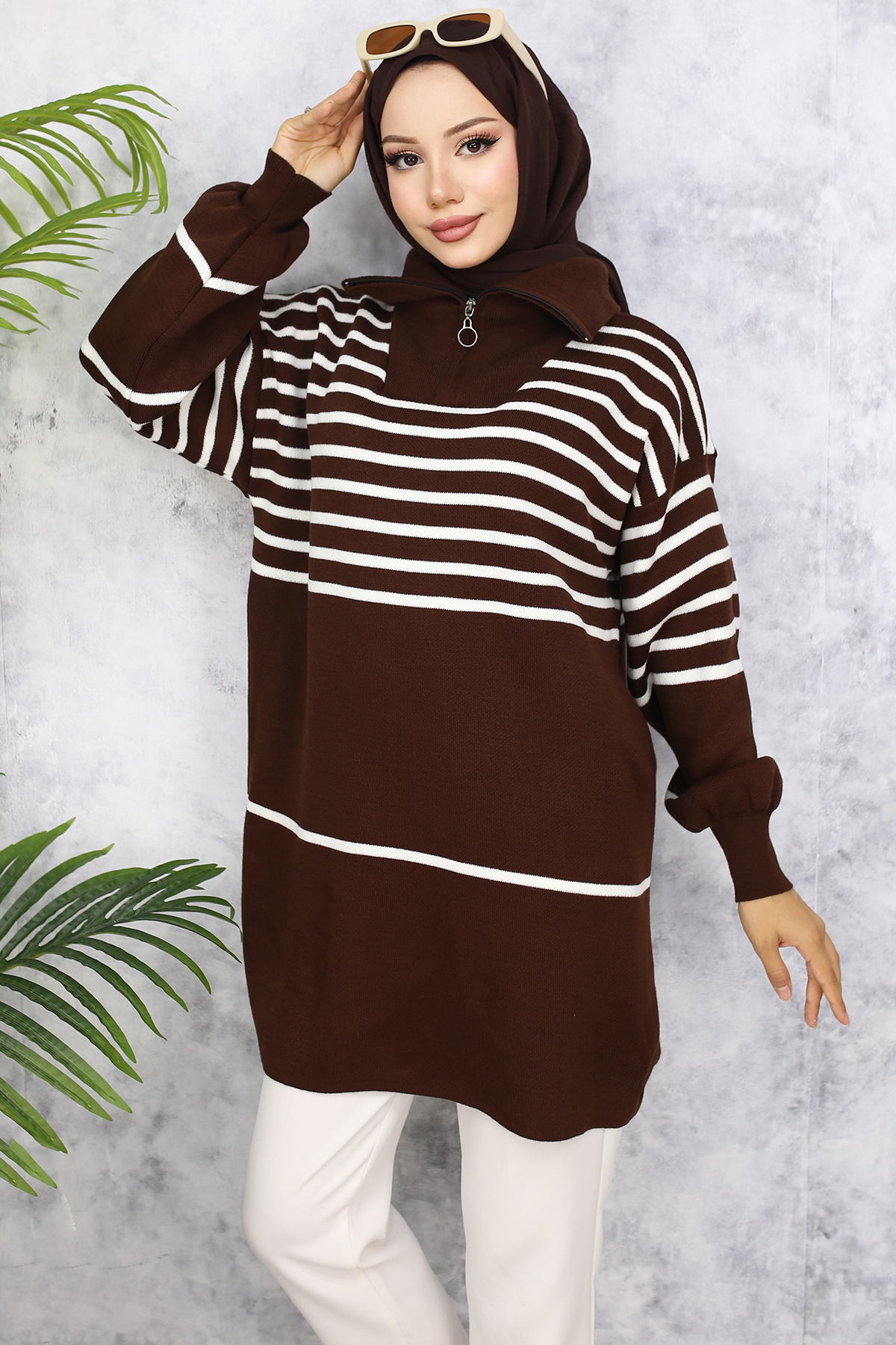 Çizgili Triko Tunik Kahverengi 11047-22 Çizgili Triko Tunik Kahverengi 11047-22