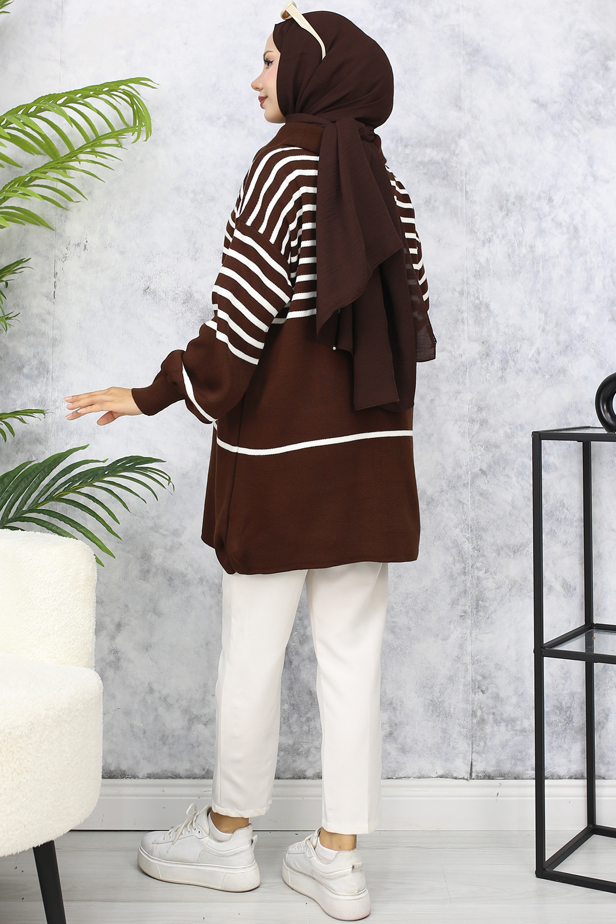 Çizgili Triko Tunik Kahverengi 11047-22 Çizgili Triko Tunik Kahverengi 11047-22