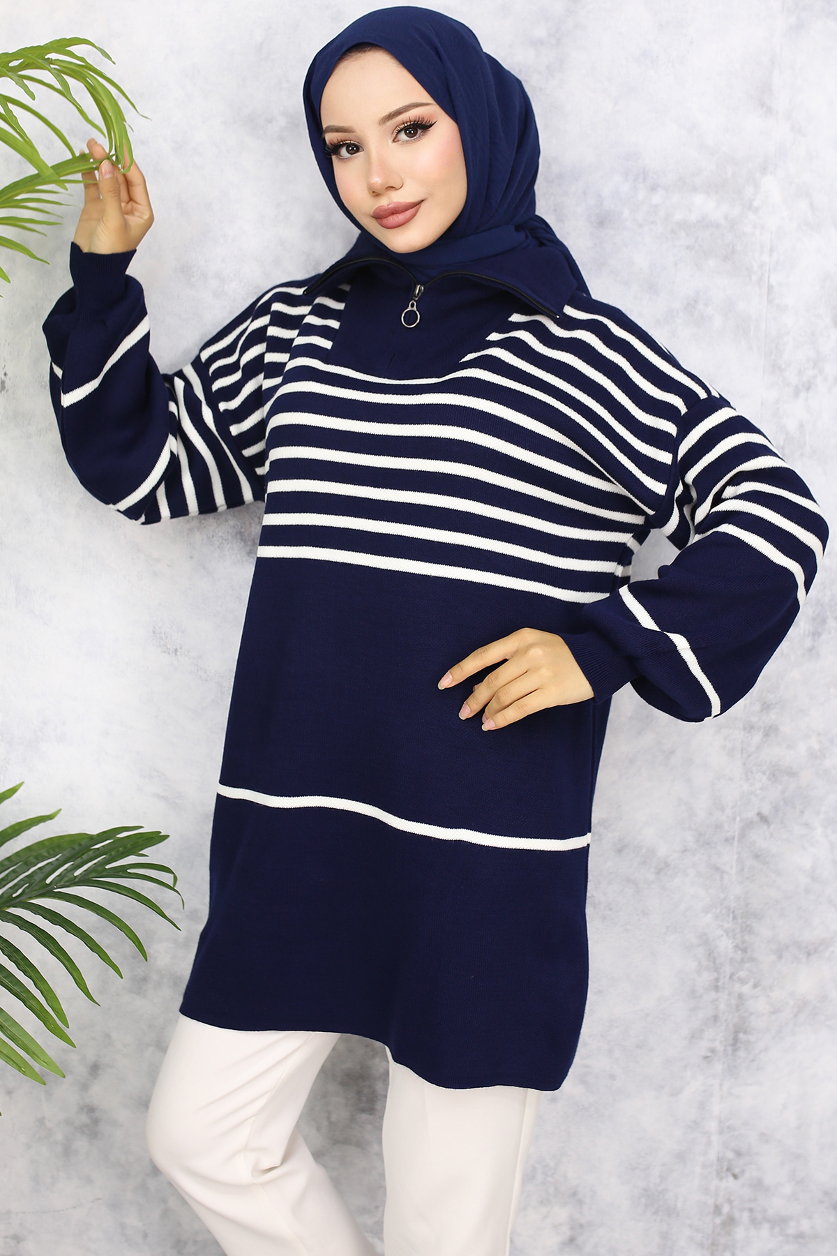 Çizgili Triko Tunik Lacivert 11047-22 Çizgili Triko Tunik Lacivert 11047-22