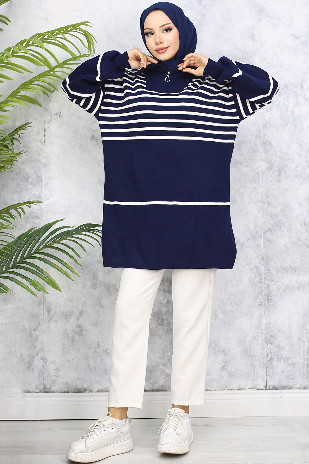 Çizgili Triko Tunik Lacivert 11047-22 Çizgili Triko Tunik Lacivert 11047-22