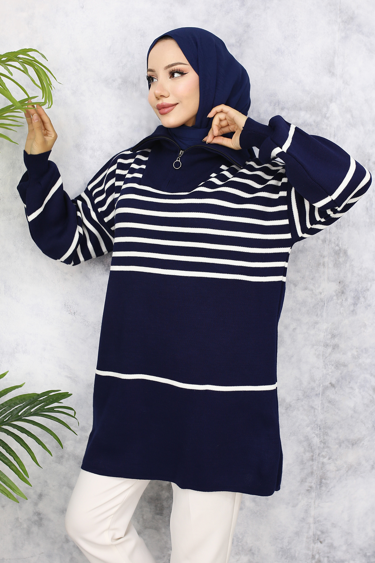 Çizgili Triko Tunik Lacivert 11047-22 Çizgili Triko Tunik Lacivert 11047-22