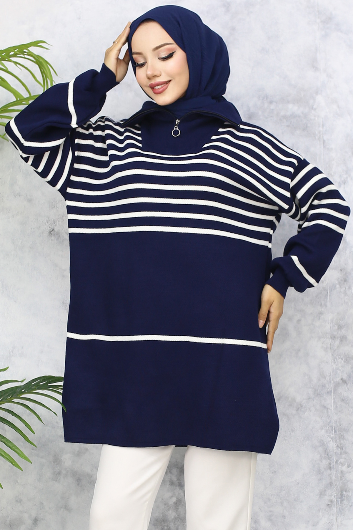 Çizgili Triko Tunik Lacivert 11047-22 Çizgili Triko Tunik Lacivert 11047-22