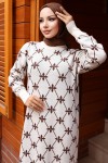 Çiçek Desenli Triko Elbise Taş Rengi 6207 Çiçek Desenli Triko Elbise Taş Rengi 6207