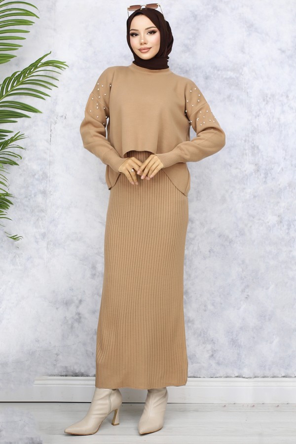 İnci Detaylı Jile Triko Takım Vizon 6109 İnci Detaylı Jile Triko Takım Vizon 6109