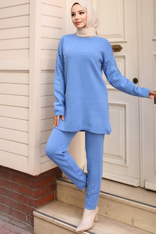 Taş Detaylı Triko Takım Mavi 6205 Taş Detaylı Triko Takım Mavi 6205
