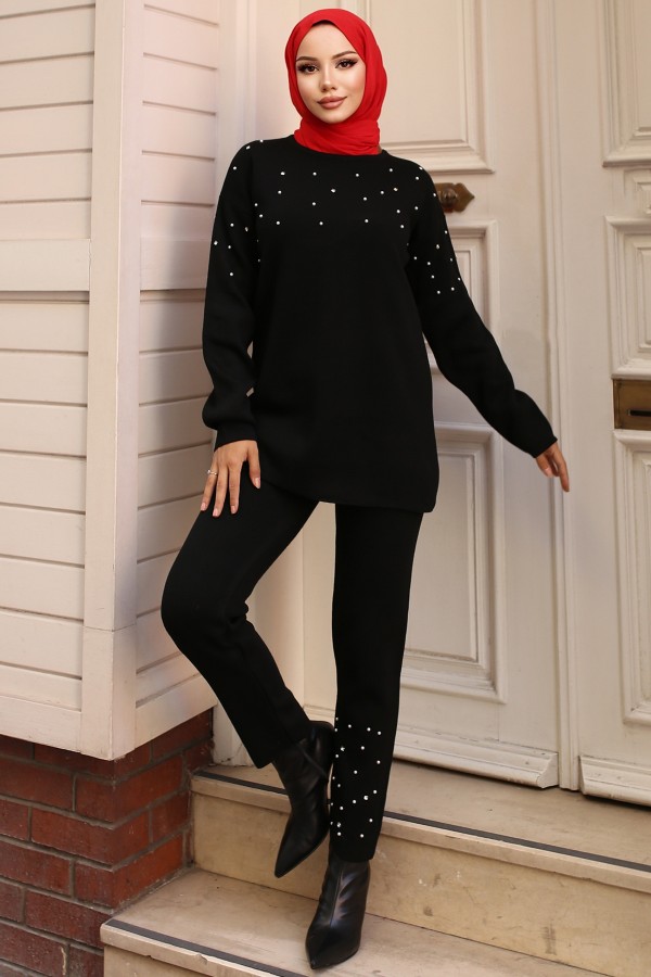 Taş Detaylı Triko Takım Siyah 6205 Taş Detaylı Triko Takım Siyah 6205