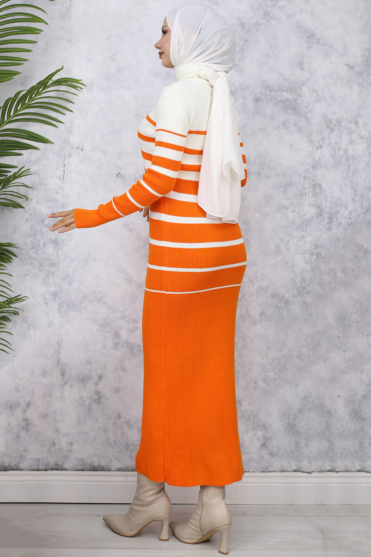  Balıkçı Yaka Triko Elbise Oranj 6107
