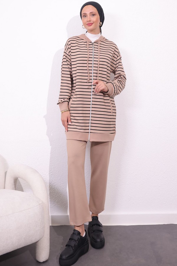 Çizgili İkili Takım Bej 4513 Çizgili İkili Takım Bej 4513
