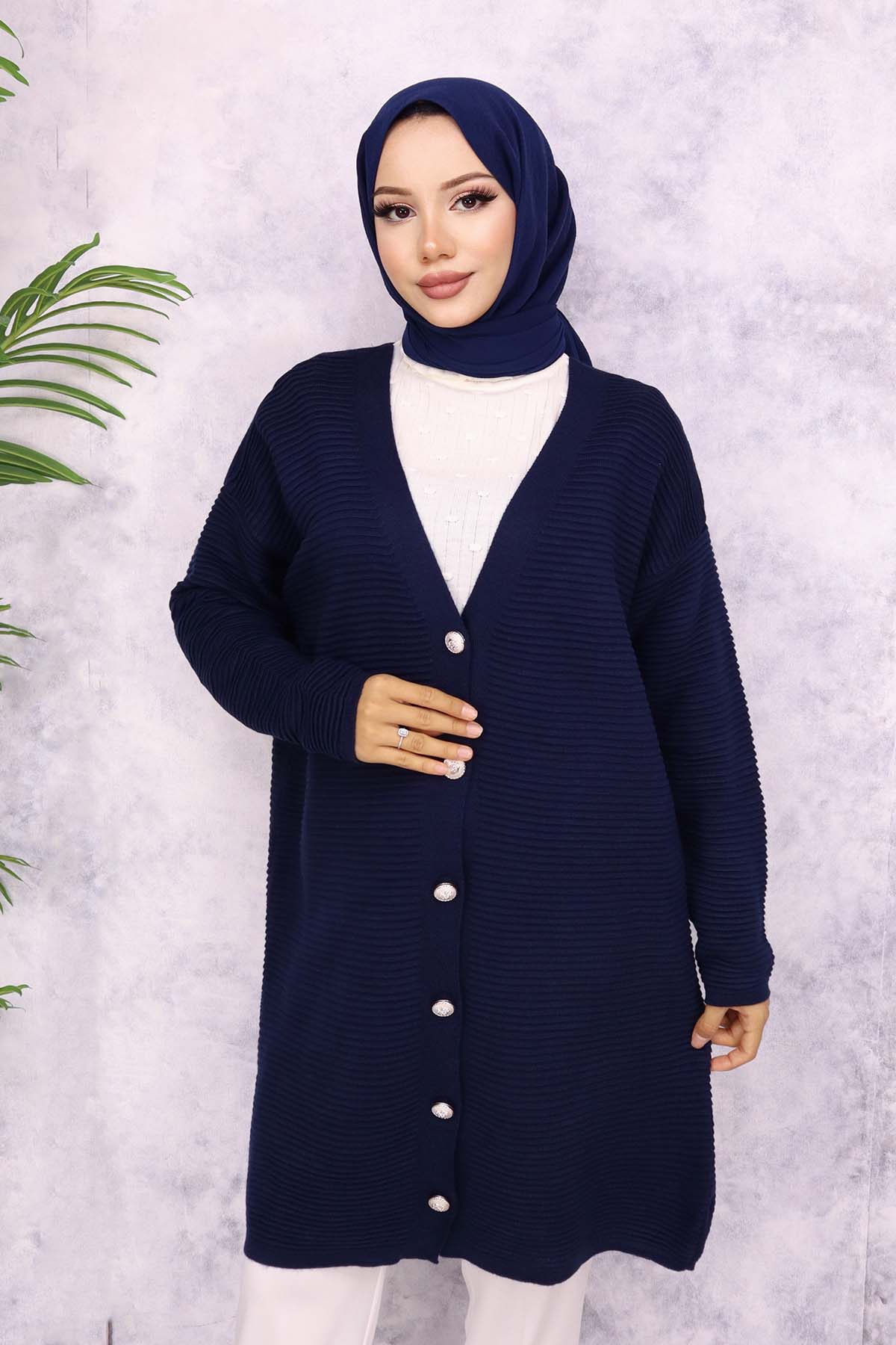 Düğme Detaylı Fitilli Hırka Lacivert 3091 Düğme Detaylı Fitilli Hırka Lacivert 3091
