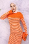 Balıkçı Yaka Çizgili Elbise Oranj 6104 Balıkçı Yaka Çizgili Elbise Oranj 6104