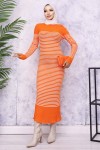 Balıkçı Yaka Çizgili Elbise Oranj 6104 Balıkçı Yaka Çizgili Elbise Oranj 6104