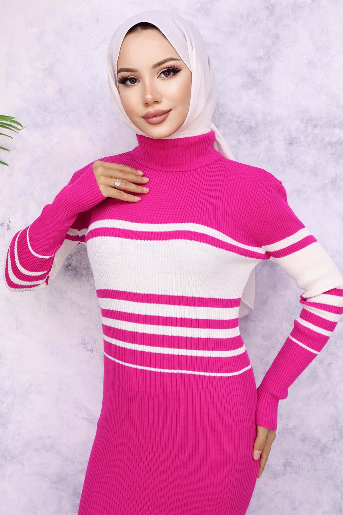 Balıkçı Yaka Triko Elbise Fuşya 6146 Balıkçı Yaka Triko Elbise Fuşya 6146