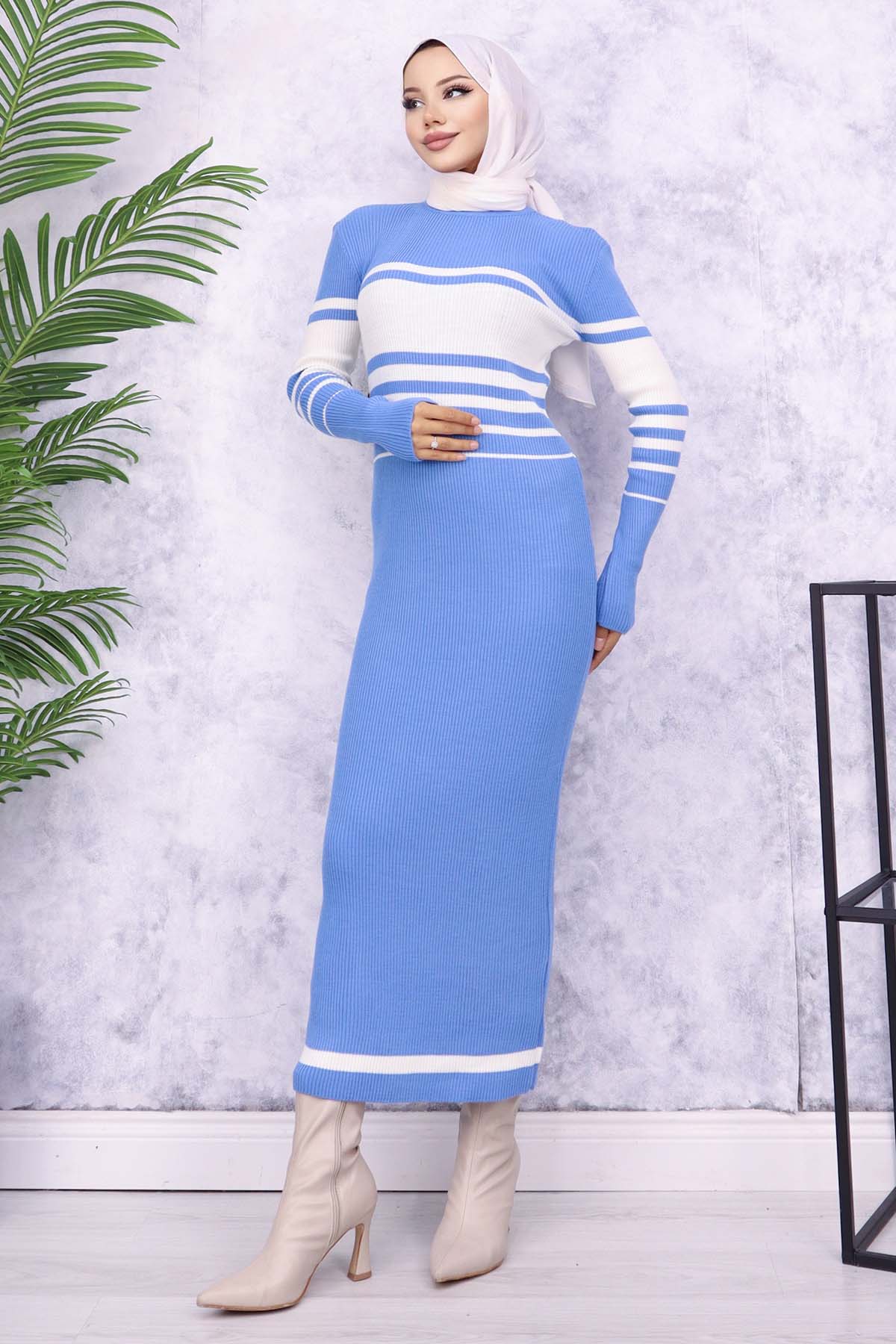 Balıkçı Yaka Triko Elbise Mavi 6146 Balıkçı Yaka Triko Elbise Mavi 6146