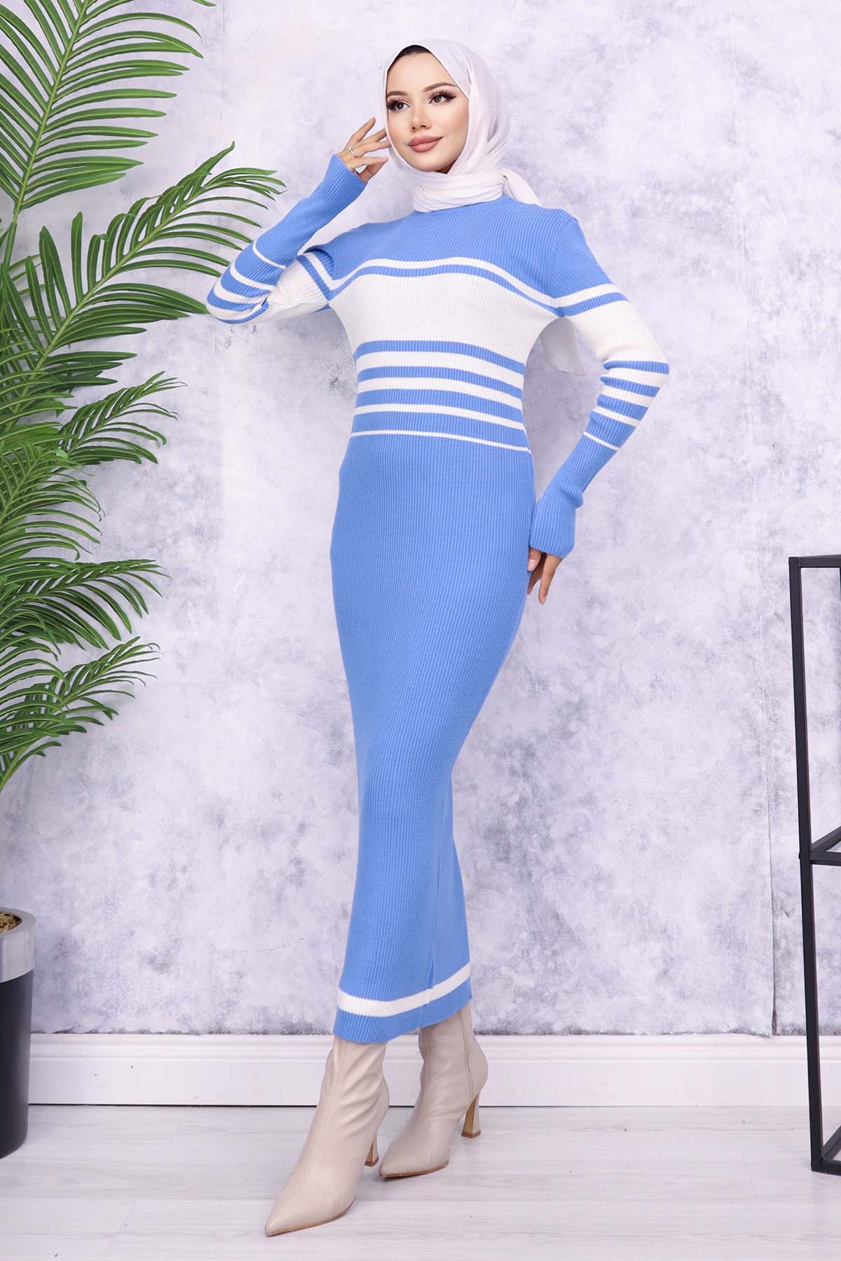 Balıkçı Yaka Triko Elbise Mavi 6146 Balıkçı Yaka Triko Elbise Mavi 6146