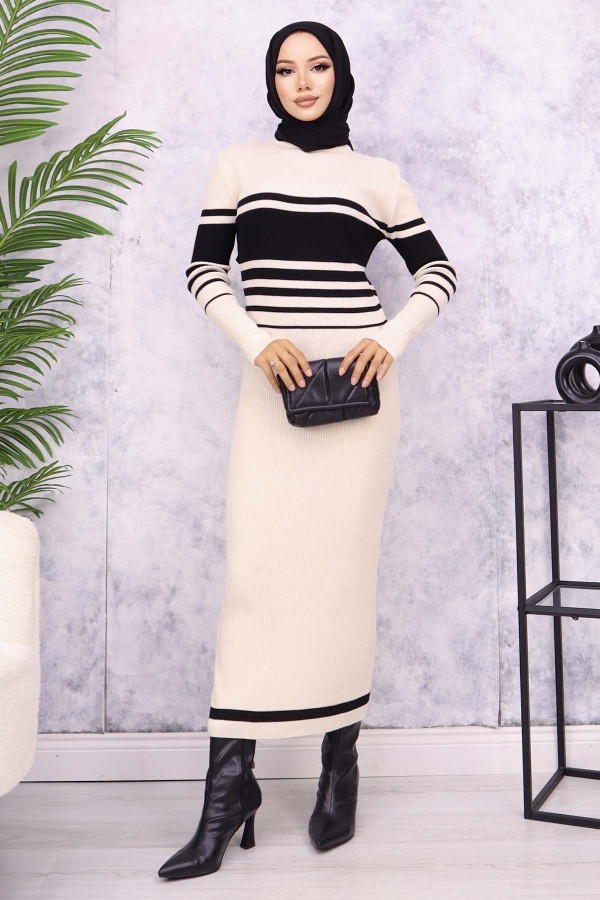 Balıkçı Yaka Triko Elbise Taş Rengi 6146 Balıkçı Yaka Triko Elbise Taş Rengi 6146