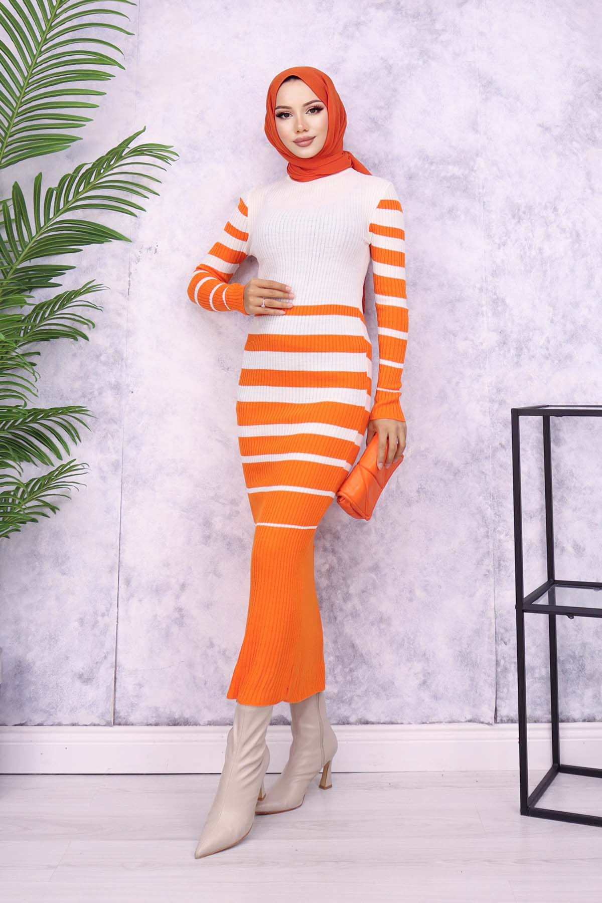 Balıkçı Yaka Triko Elbise Oranj 6041 Balıkçı Yaka Triko Elbise Oranj 6041