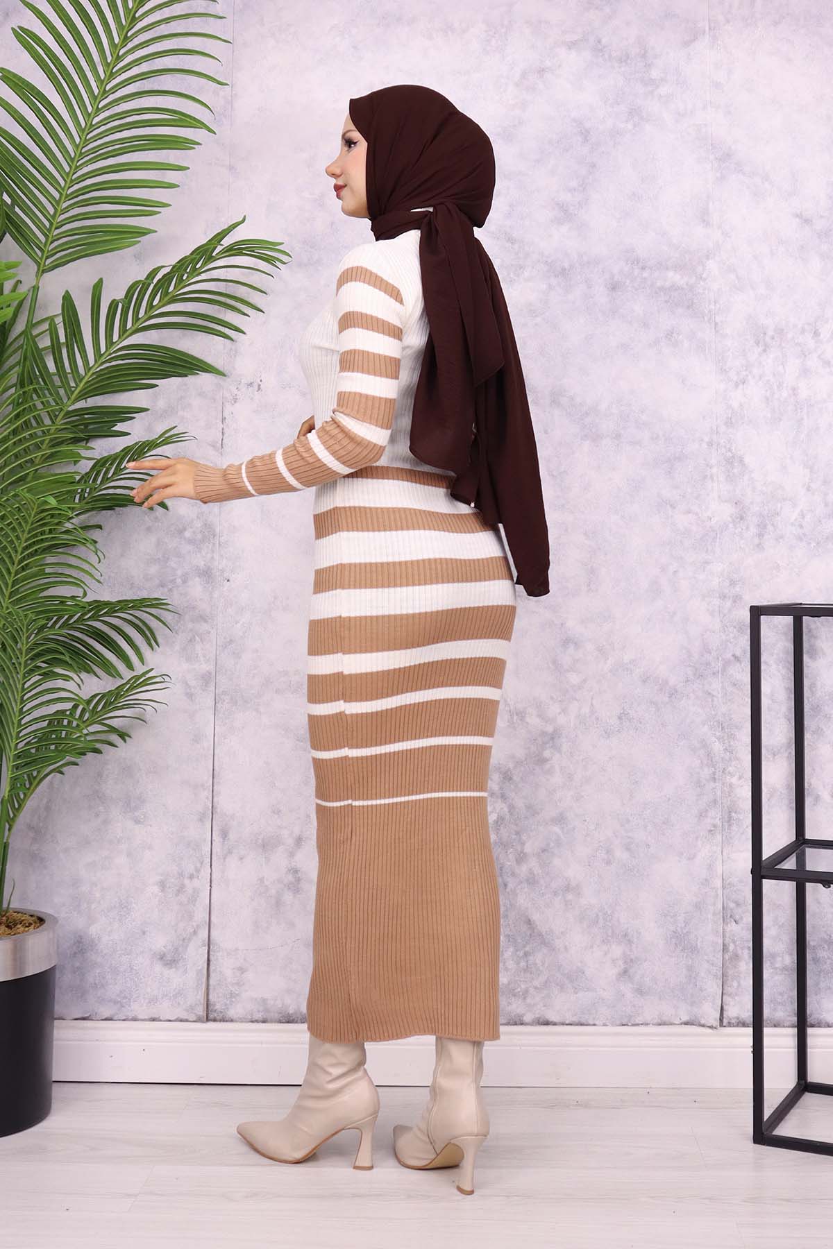 Balıkçı Yaka Triko Elbise Vizon 6041 Balıkçı Yaka Triko Elbise Vizon 6041