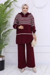 Çizgili Triko Takım Bordo 11049-22 Çizgili Triko Takım Bordo 11049-22