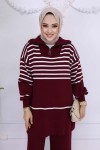 Çizgili Triko Takım Bordo 11049-22 Çizgili Triko Takım Bordo 11049-22