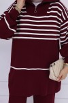 Çizgili Triko Takım Bordo 11049-22 Çizgili Triko Takım Bordo 11049-22