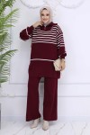 Çizgili Triko Takım Bordo 11049-22 Çizgili Triko Takım Bordo 11049-22