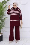 Çizgili Triko Takım Bordo 11049-22 Çizgili Triko Takım Bordo 11049-22
