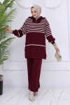 Çizgili Triko Takım Bordo 11049-22 Çizgili Triko Takım Bordo 11049-22