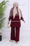 Çizgili Triko Takım Bordo 11049-22 Çizgili Triko Takım Bordo 11049-22