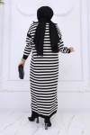 Balıkçı Yaka Çizgili Triko Elbise Siyah 3058 Balıkçı Yaka Çizgili Triko Elbise Siyah 3058