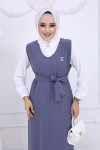 Çizgi Detaylı Broşlu Elbise Gri 4002 Çizgi Detaylı Broşlu Elbise Gri 4002