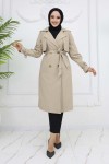Bel Ve Kol Kemerli Çizgili Trençkot Taş Rengi 61646 Bel Ve Kol Kemerli Çizgili Trençkot Taş Rengi 61646