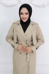 Bel Ve Kol Kemerli Çizgili Trençkot Taş Rengi 61646 Bel Ve Kol Kemerli Çizgili Trençkot Taş Rengi 61646