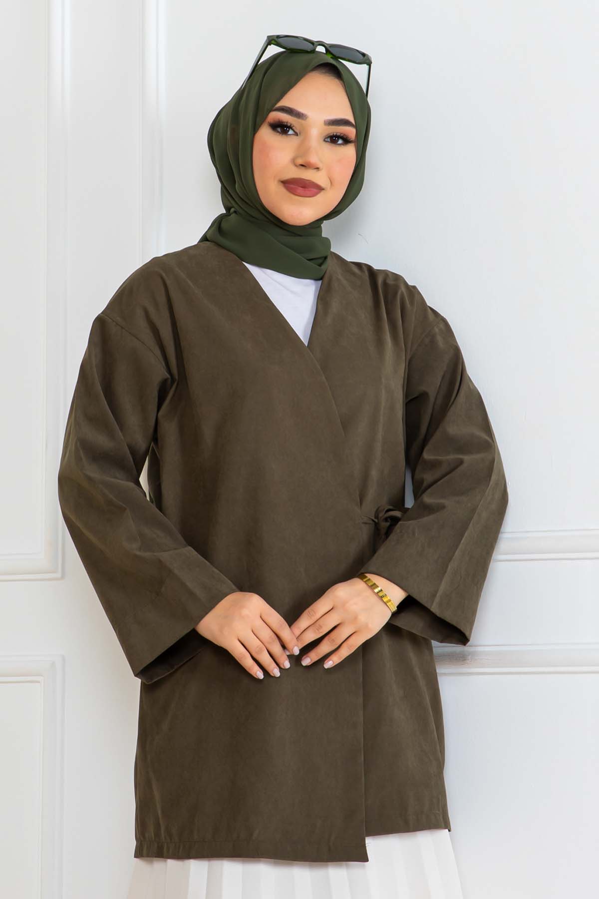 Yandan Bağmalı Kimono Haki 2147 Yandan Bağmalı Kimono Haki 2147
