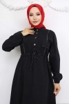 Beli Büzgülü Kot Elbise Siyah 6824