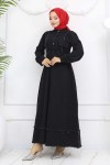 Beli Büzgülü Kot Elbise Siyah 6824