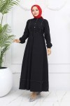 Beli Büzgülü Kot Elbise Siyah 6824