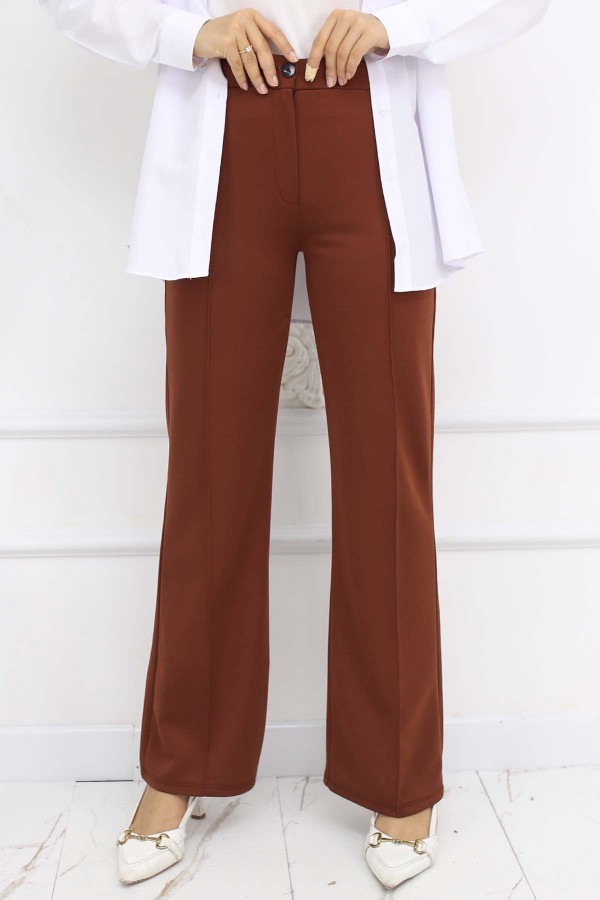 Düğmeli Palazzo Pantolon Taba 3043
