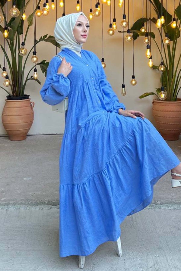 Çiçek Kabartma Desenli Elbise Mavi 1000 Çiçek Kabartma Desenli Elbise Mavi 1000