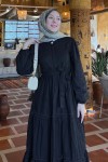 Kabartma Desenli Tesettür Elbise Siyah 1002-1