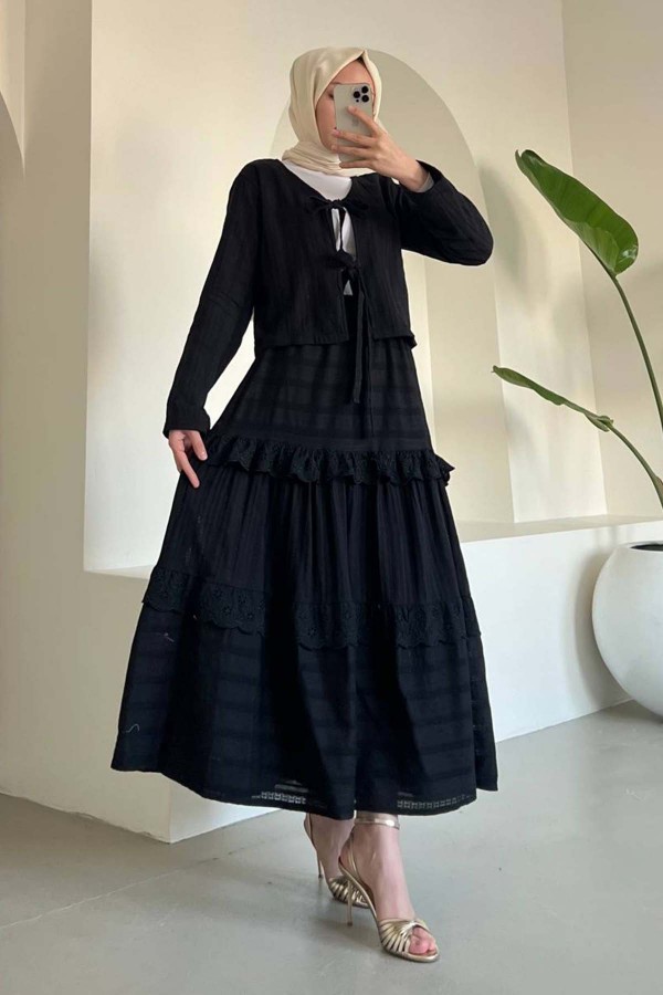 Brode Bağlamalı Etekli Takım Siyah 3012