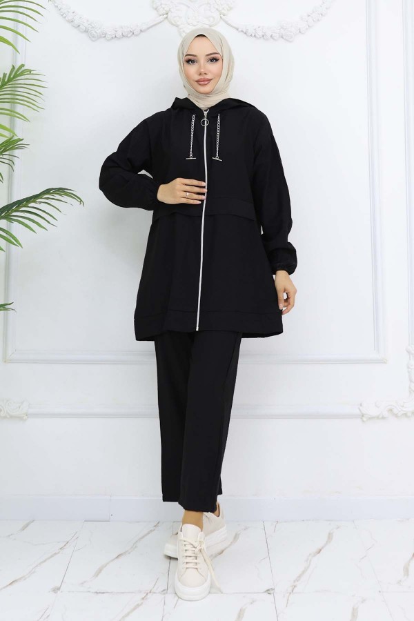 Zincir Detaylı Tesettür Takım Siyah 4760 Zincir Detaylı Tesettür Takım Siyah 4760