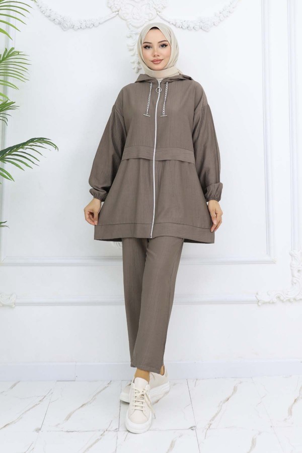 Zincir Detaylı Tesettür Takım Vizon 4760