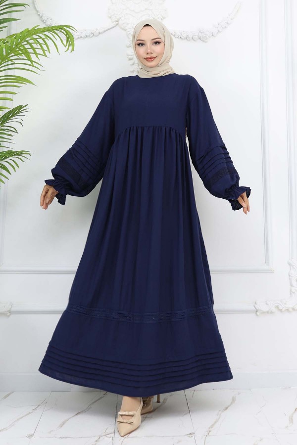 Nervür Detaylı Tesettür Elbise Lacivert 2207 Nervür Detaylı Tesettür Elbise Lacivert 2207