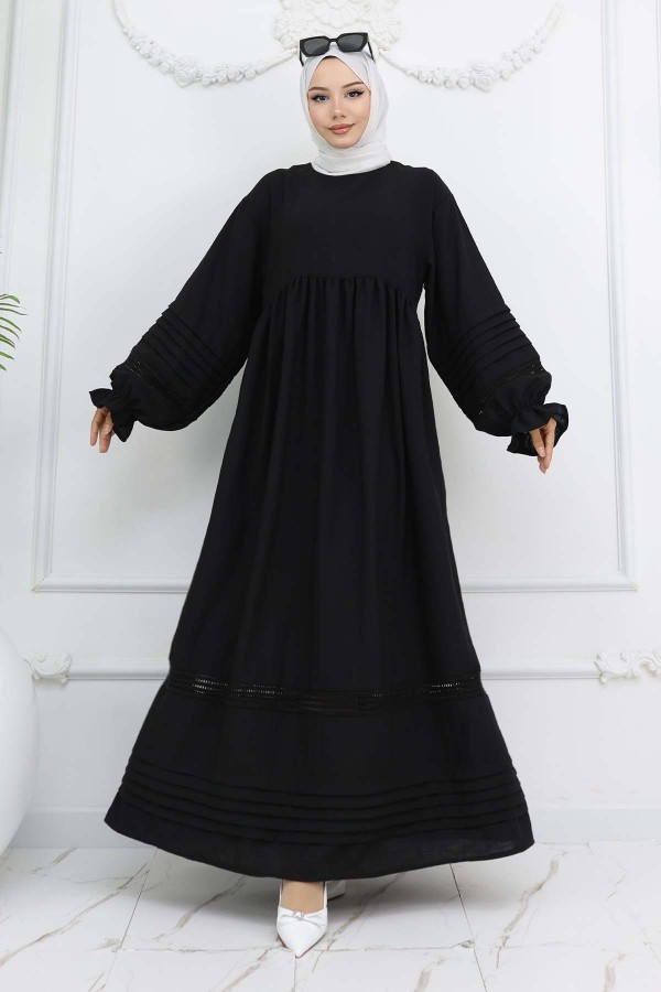 Nervür Detaylı Tesettür Elbise Siyah 2207 Nervür Detaylı Tesettür Elbise Siyah 2207