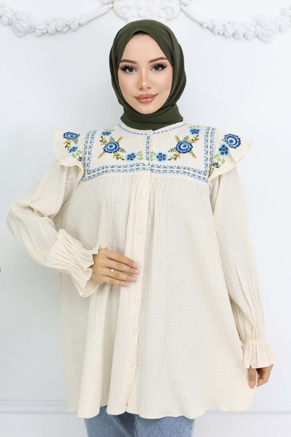 Nakış Detaylı Gömlek Krem 2201 Nakış Detaylı Gömlek Krem 2201