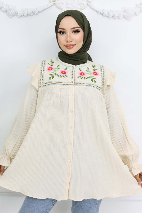 Nakış Detaylı Gömlek Krem 2269 Nakış Detaylı Gömlek Krem 2269