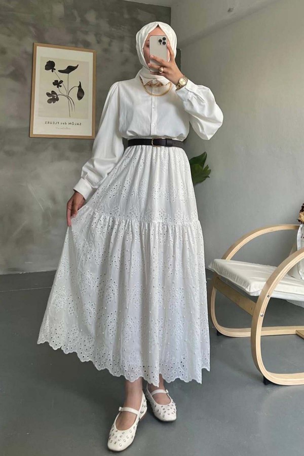 İncili Brode Etek Beyaz 1395 İncili Brode Etek Beyaz 1395